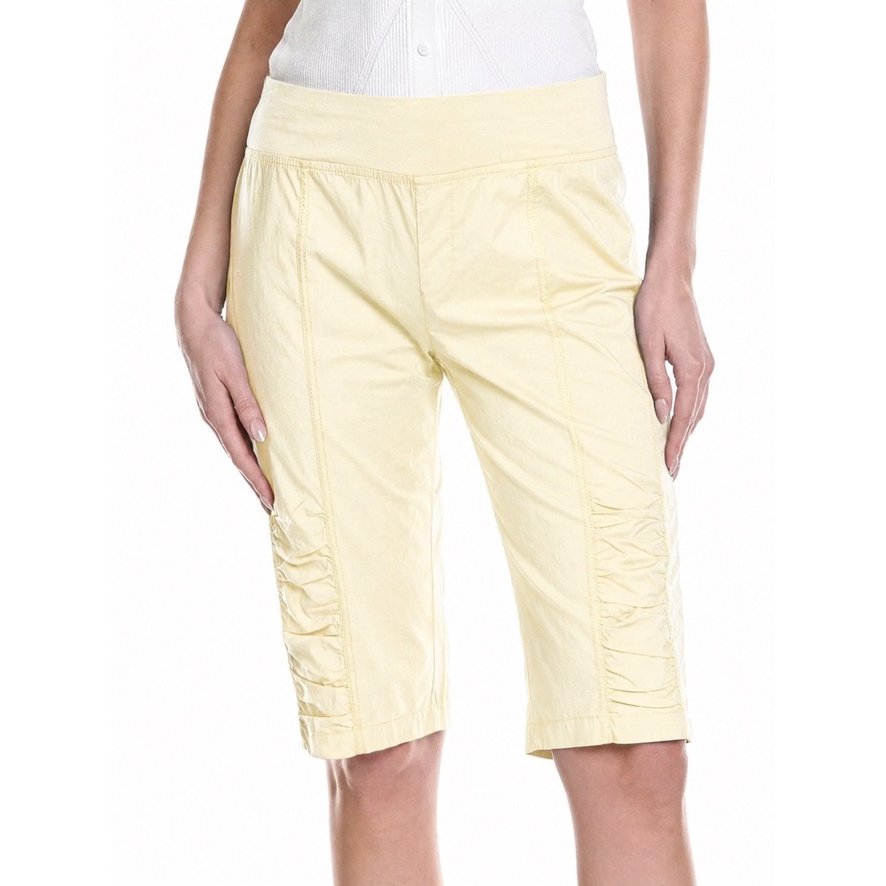 XCVI Wearables Tatem Bermuda Shorts L Butter Yellow Ruched Boho Granola Utility